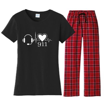 911 Police Dispatcher Thin Gold Line Heartbeat Law Enforcemt Women's Flannel Pajama Set