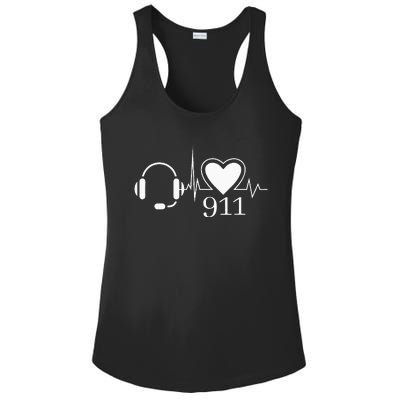 911 Police Dispatcher Thin Gold Line Heartbeat Law Enforcemt Ladies PosiCharge Competitor Racerback Tank