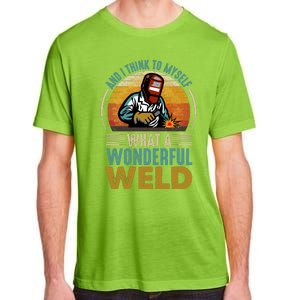  90s Retro Distressed Sunset I Think To Myself What A Wonderful Weld Welder Design Adult ChromaSoft Performance T-Shirt