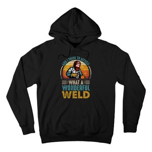  90s Retro Distressed Sunset I Think To Myself What A Wonderful Weld Welder Design Hoodie