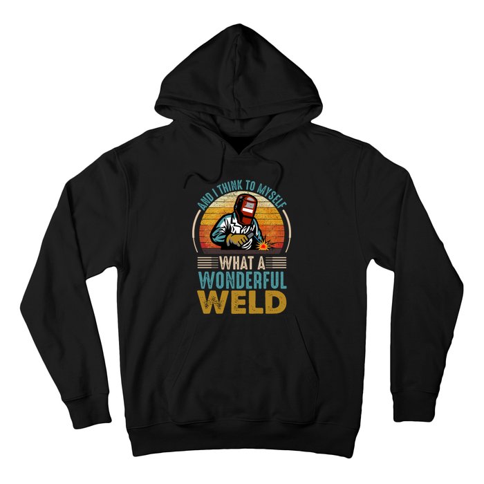  90s Retro Distressed Sunset I Think To Myself What A Wonderful Weld Welder Design Hoodie