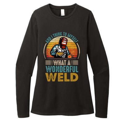  90s Retro Distressed Sunset I Think To Myself What A Wonderful Weld Welder Design Womens CVC Long Sleeve Shirt