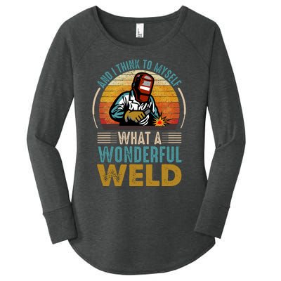  90s Retro Distressed Sunset I Think To Myself What A Wonderful Weld Welder Design Women's Perfect Tri Tunic Long Sleeve Shirt