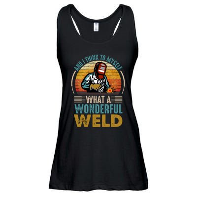  90s Retro Distressed Sunset I Think To Myself What A Wonderful Weld Welder Design Ladies Essential Flowy Tank