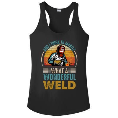  90s Retro Distressed Sunset I Think To Myself What A Wonderful Weld Welder Design Ladies PosiCharge Competitor Racerback Tank