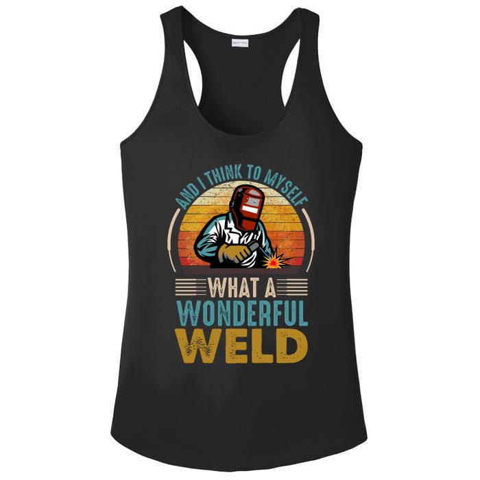  90s Retro Distressed Sunset I Think To Myself What A Wonderful Weld Welder Design Ladies PosiCharge Competitor Racerback Tank