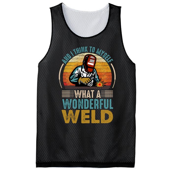  90s Retro Distressed Sunset I Think To Myself What A Wonderful Weld Welder Design Mesh Reversible Basketball Jersey Tank