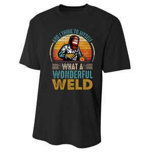  90s Retro Distressed Sunset I Think To Myself What A Wonderful Weld Welder Design Performance Sprint T-Shirt