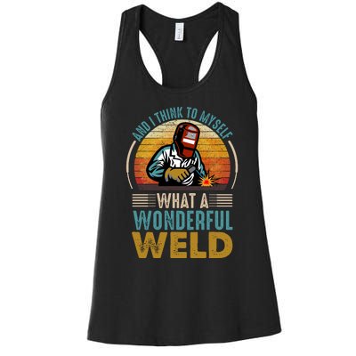  90s Retro Distressed Sunset I Think To Myself What A Wonderful Weld Welder Design Women's Racerback Tank