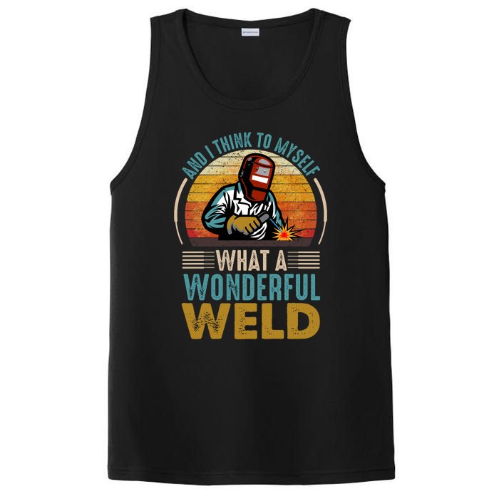  90s Retro Distressed Sunset I Think To Myself What A Wonderful Weld Welder Design PosiCharge Competitor Tank