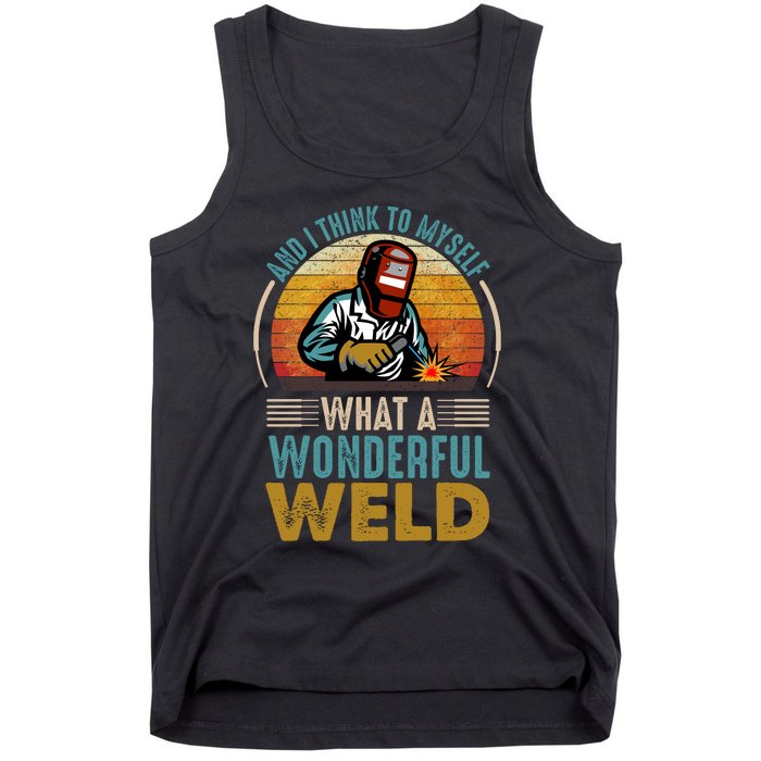  90s Retro Distressed Sunset I Think To Myself What A Wonderful Weld Welder Design Tank Top