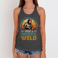  90s Retro Distressed Sunset I Think To Myself What A Wonderful Weld Welder Design Women's Knotted Racerback Tank