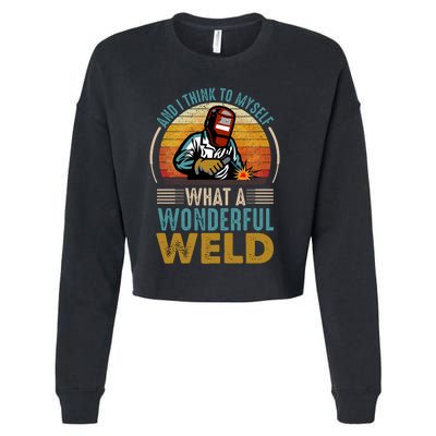  90s Retro Distressed Sunset I Think To Myself What A Wonderful Weld Welder Design Cropped Pullover Crew