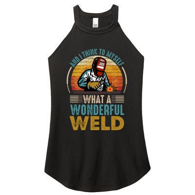  90s Retro Distressed Sunset I Think To Myself What A Wonderful Weld Welder Design Women's Perfect Tri Rocker Tank