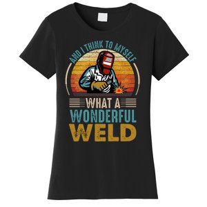  90s Retro Distressed Sunset I Think To Myself What A Wonderful Weld Welder Design Women's T-Shirt