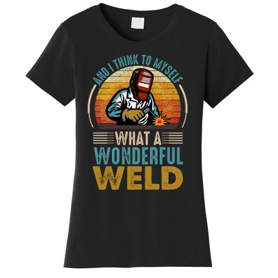  90s Retro Distressed Sunset I Think To Myself What A Wonderful Weld Welder Design Women's T-Shirt