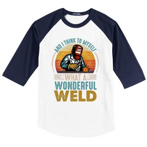  90s Retro Distressed Sunset I Think To Myself What A Wonderful Weld Welder Design Baseball Sleeve Shirt