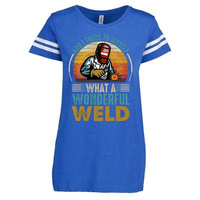  90s Retro Distressed Sunset I Think To Myself What A Wonderful Weld Welder Design Enza Ladies Jersey Football T-Shirt