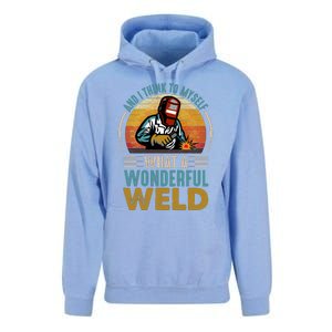  90s Retro Distressed Sunset I Think To Myself What A Wonderful Weld Welder Design Unisex Surf Hoodie