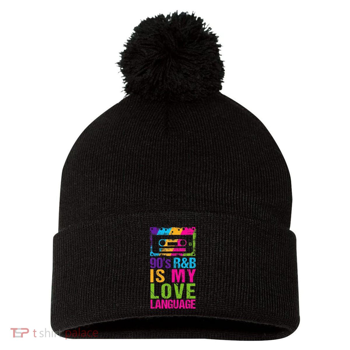 90S R&B Is My Love Language Music Pom Pom 12in Knit Beanie