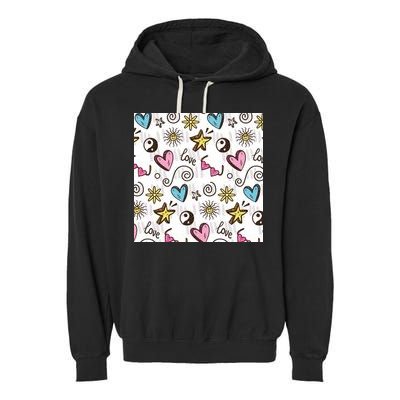 90s Retro Pattern Garment-Dyed Fleece Hoodie