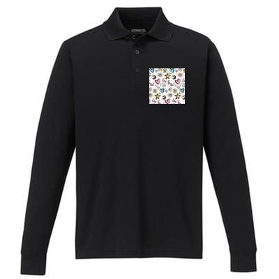 90s Retro Pattern Performance Long Sleeve Polo