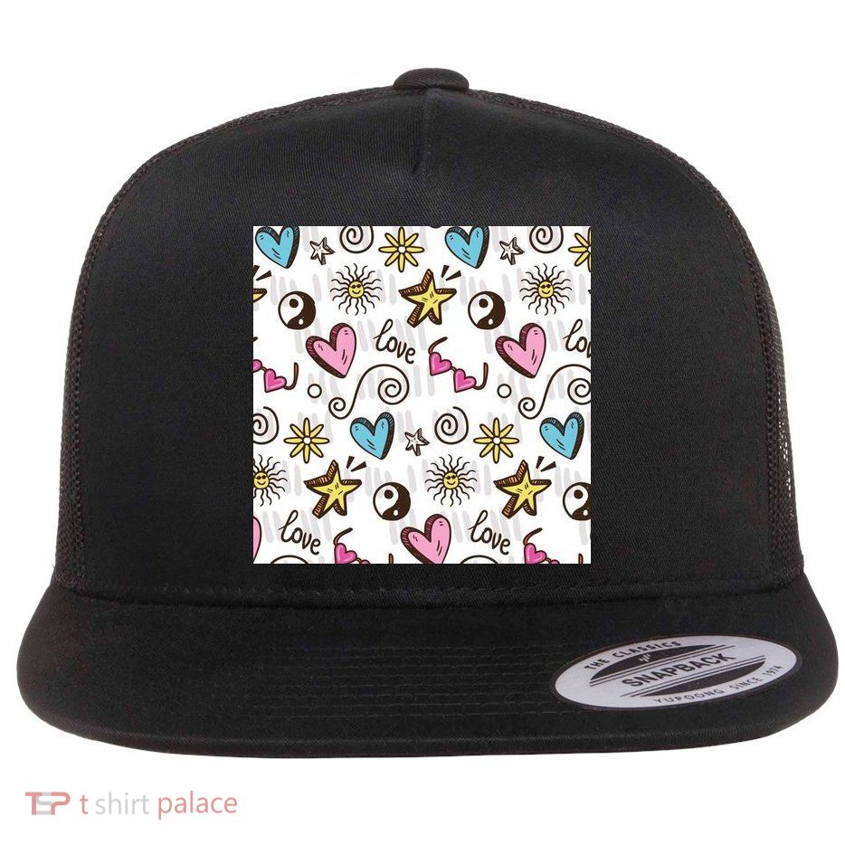 90s Retro Pattern Flat Bill Trucker Hat