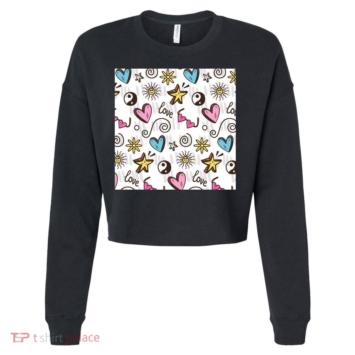 90s Retro Pattern Cropped Pullover Crew