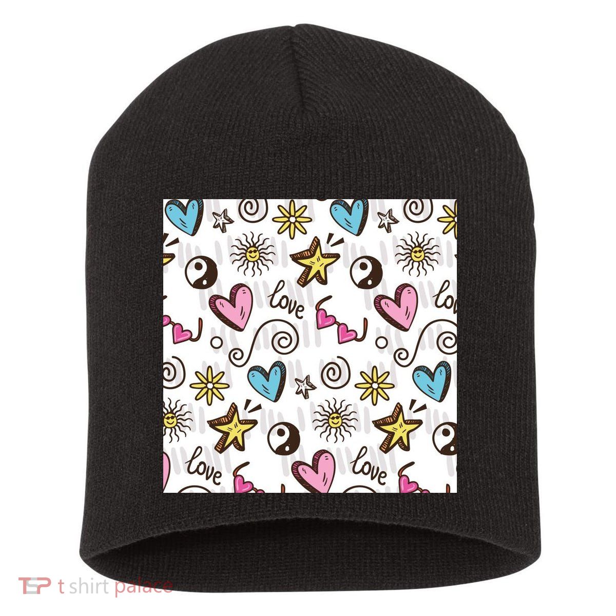 90s Retro Pattern Short Acrylic Beanie