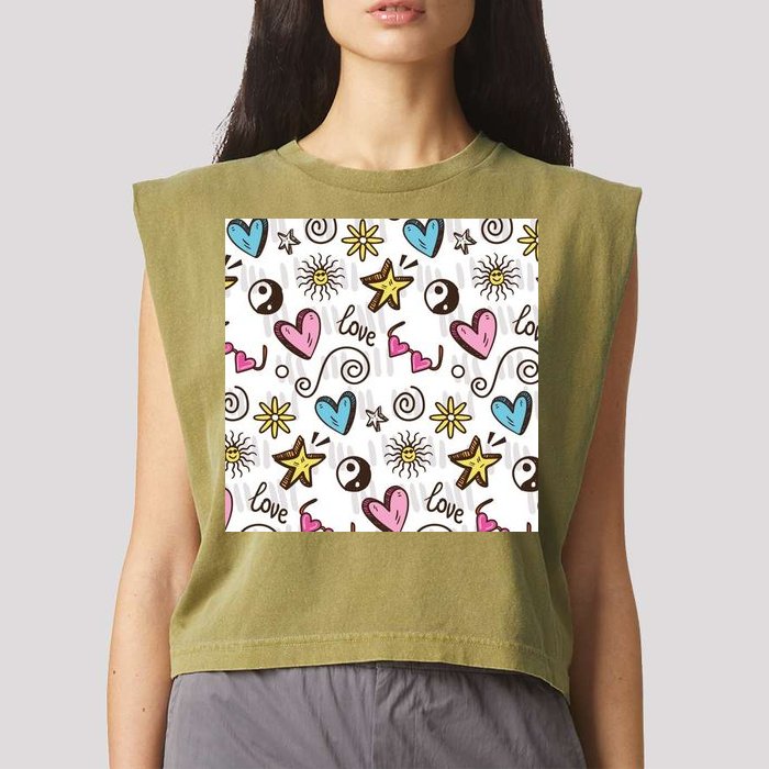 90s Retro Pattern Garment-Dyed Women's Muscle Tee