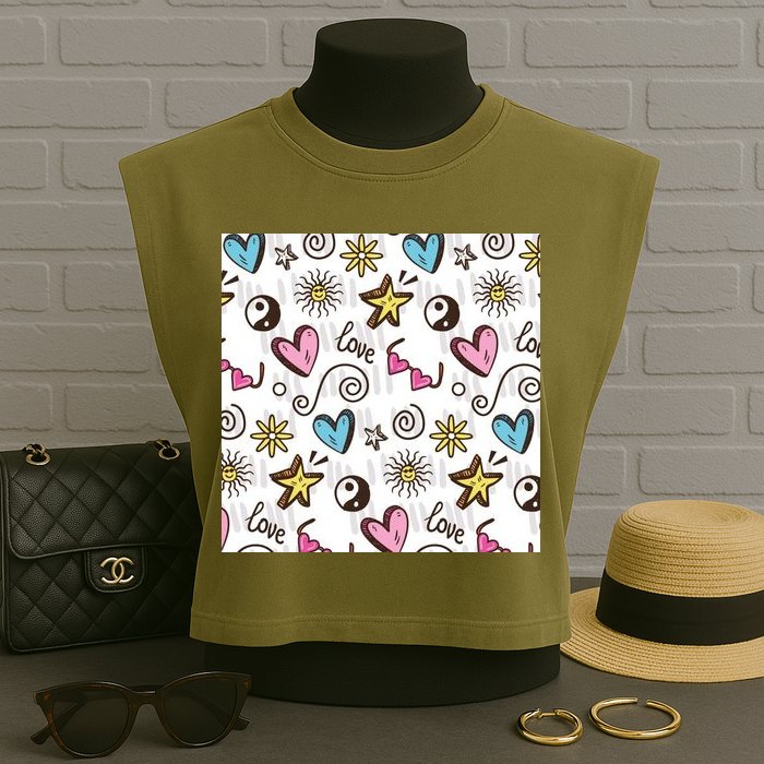 90s Retro Pattern Garment-Dyed Women's Muscle Tee