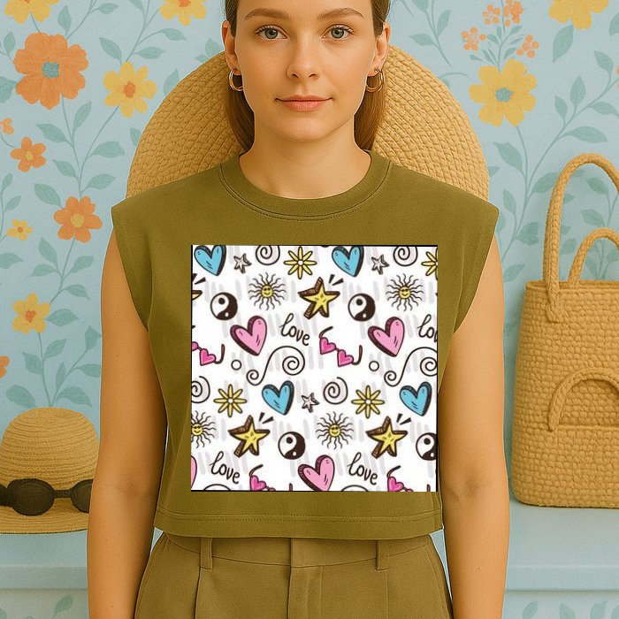 90s Retro Pattern Garment-Dyed Women's Muscle Tee
