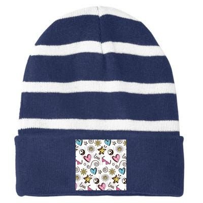 90s Retro Pattern Striped Beanie with Solid Band