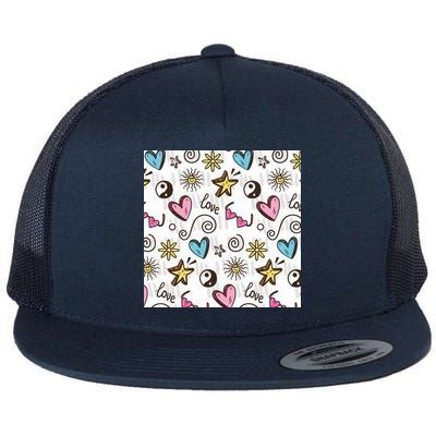 90s Retro Pattern Flat Bill Trucker Hat