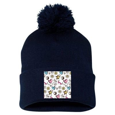 90s Retro Pattern Pom Pom 12in Knit Beanie