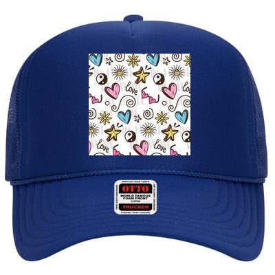 90s Retro Pattern High Crown Mesh Back Trucker Hat