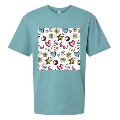 90s Retro Pattern Sueded Cloud Jersey T-Shirt