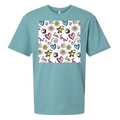 90s Retro Pattern Sueded Cloud Jersey T-Shirt