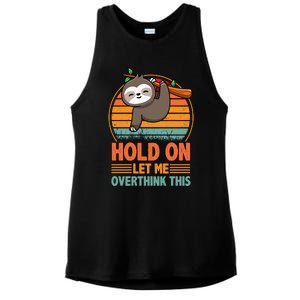 90s Retro Sunset Hang On Let Me Overthink This Sloth Funny Social Awkward Ladies PosiCharge Tri-Blend Wicking Tank