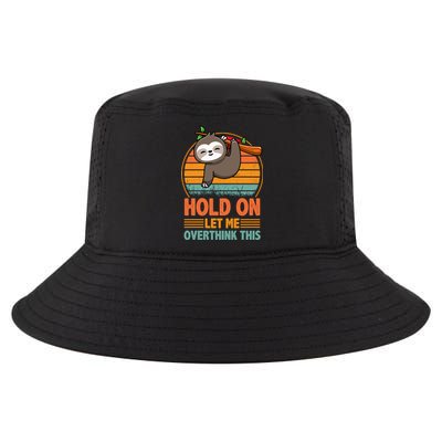 90s Retro Sunset Hang On Let Me Overthink This Sloth Funny Social Awkward Cool Comfort Performance Bucket Hat