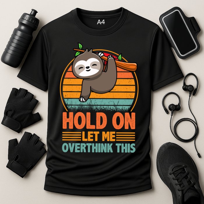 90s Retro Sunset Hang On Let Me Overthink This Sloth Funny Social Awkward Cooling Performance Crew T-Shirt