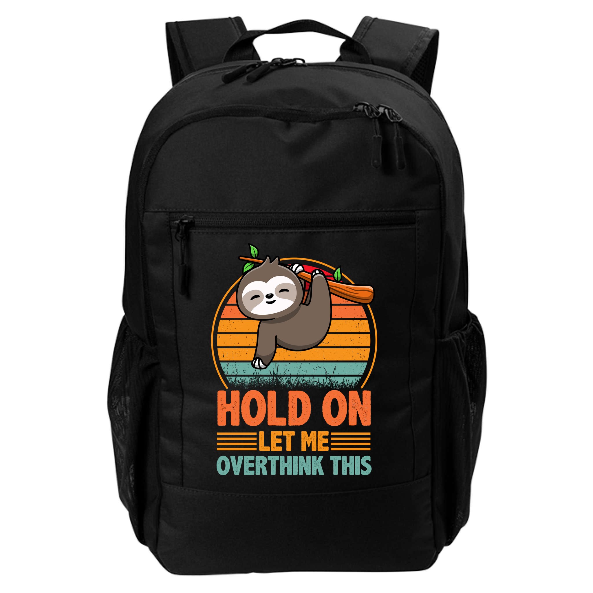90s Retro Sunset Hang On Let Me Overthink This Sloth Funny Social Awkward Backpack