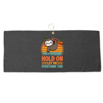 90s Retro Sunset Hang On Let Me Overthink This Sloth Funny Social Awkward Large Microfiber Waffle Golf Towel