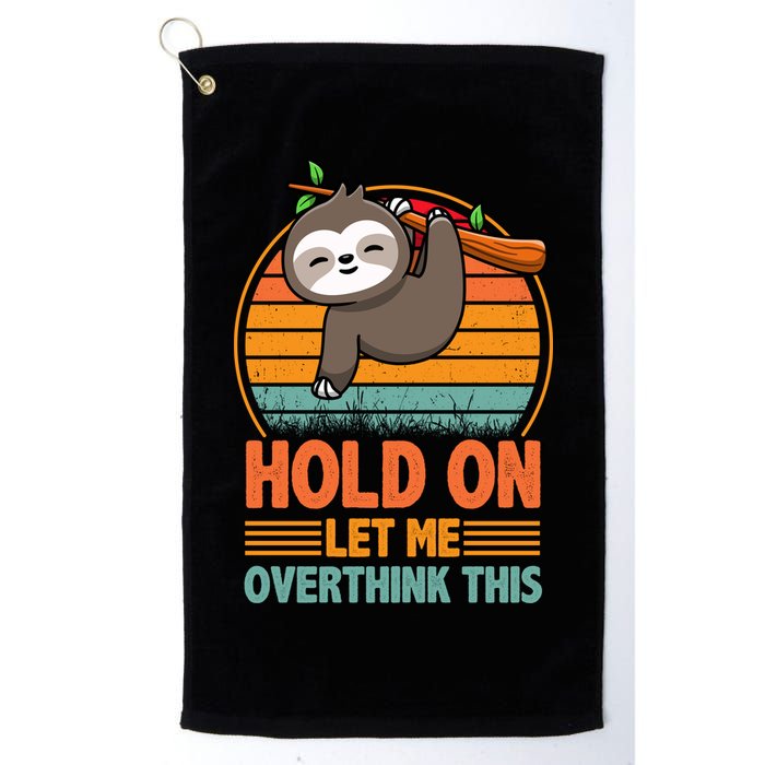 90s Retro Sunset Hang On Let Me Overthink This Sloth Funny Social Awkward Golf Towel