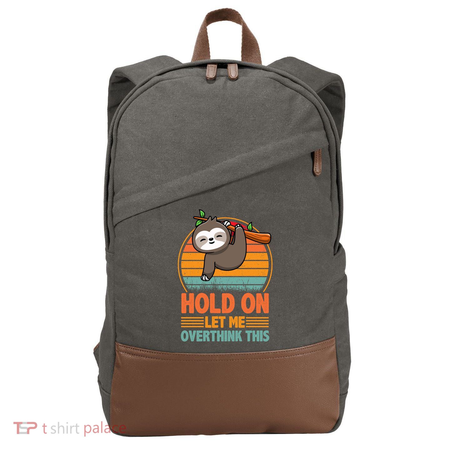 90s Retro Sunset Hang On Let Me Overthink This Sloth Funny Social Awkward Cotton Canvas Backpack
