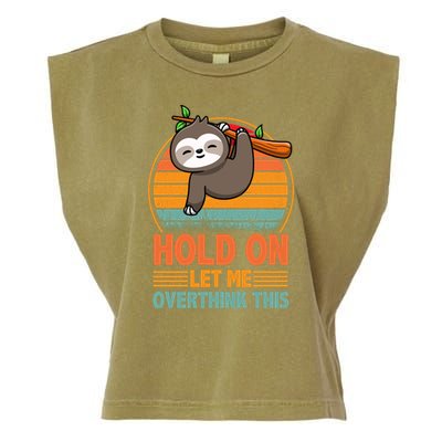 90s Retro Sunset Hang On Let Me Overthink This Sloth Funny Social Awkward Garment-Dyed Women's Muscle Tee