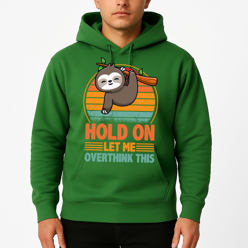 90s Retro Sunset Hang On Let Me Overthink This Sloth Funny Social Awkward Hoodie