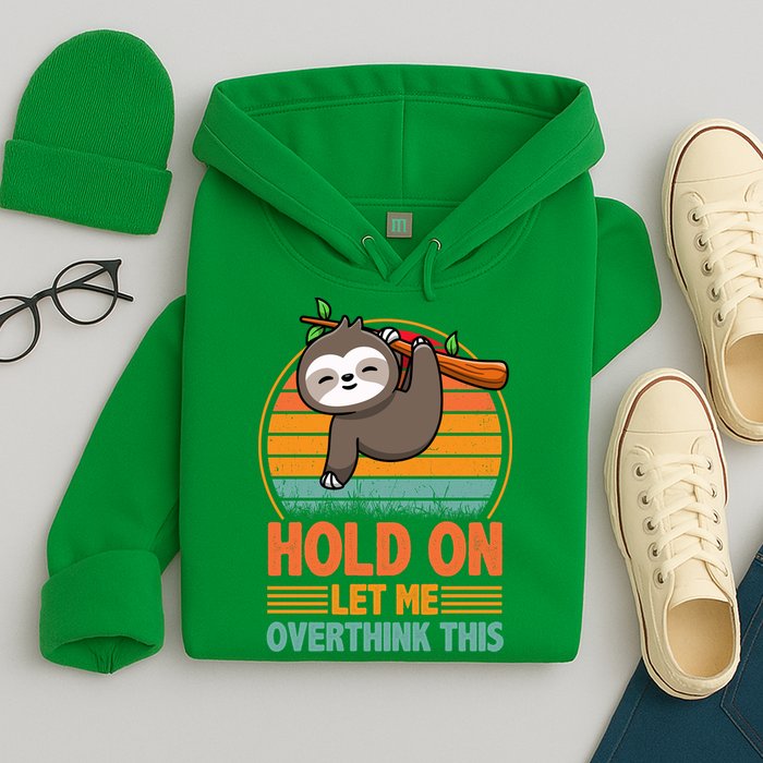 90s Retro Sunset Hang On Let Me Overthink This Sloth Funny Social Awkward Hoodie