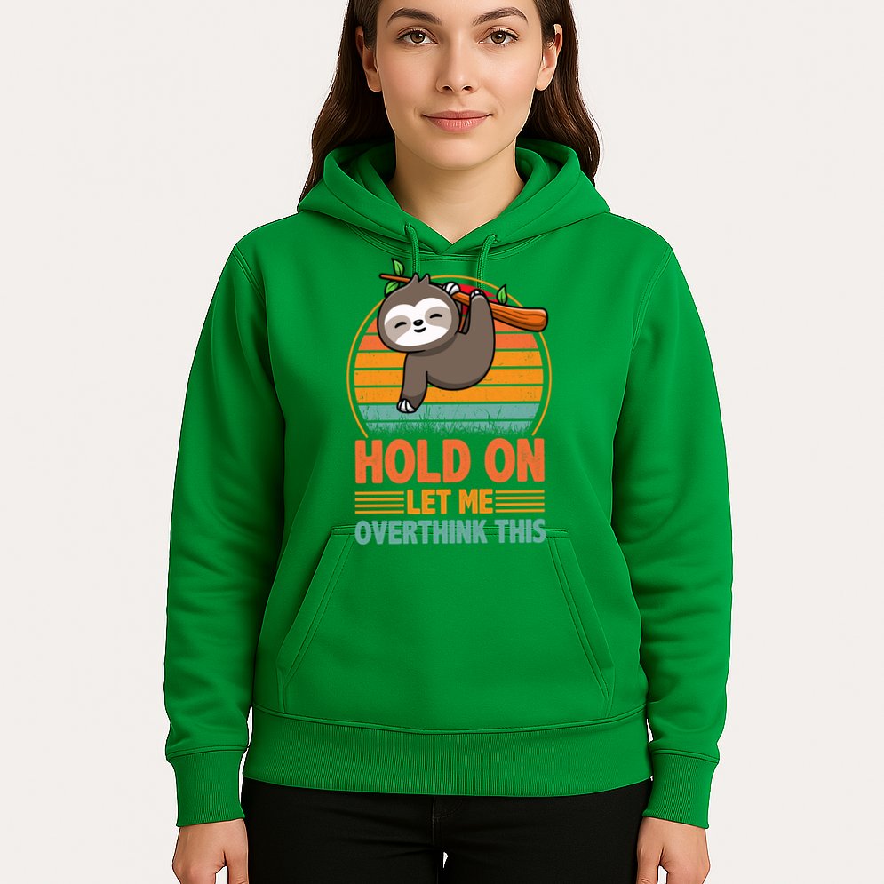 90s Retro Sunset Hang On Let Me Overthink This Sloth Funny Social Awkward Hoodie