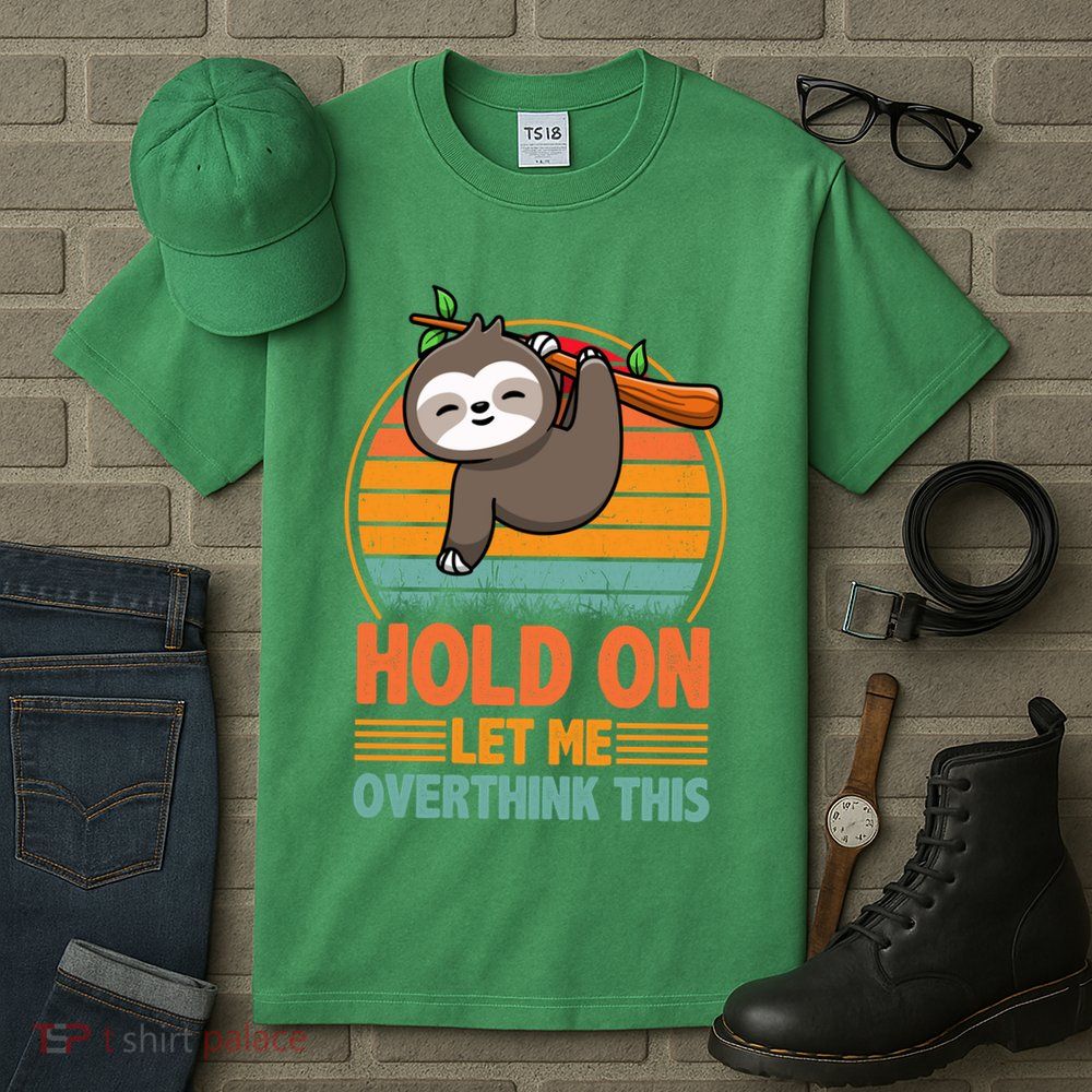 90s Retro Sunset Hang On Let Me Overthink This Sloth Funny Social Awkward Tall T-Shirt